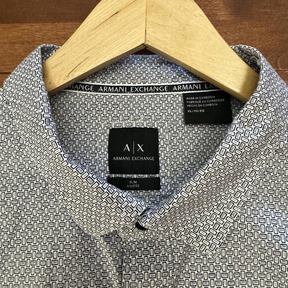 Armani Exchange, Mens Slim Short Sleeve Button Up, Black and White, XL - Picture 4 of 6